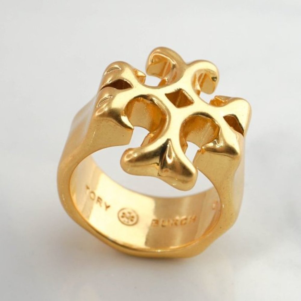 Tory Burch Polished Gold Logo Statement Ring